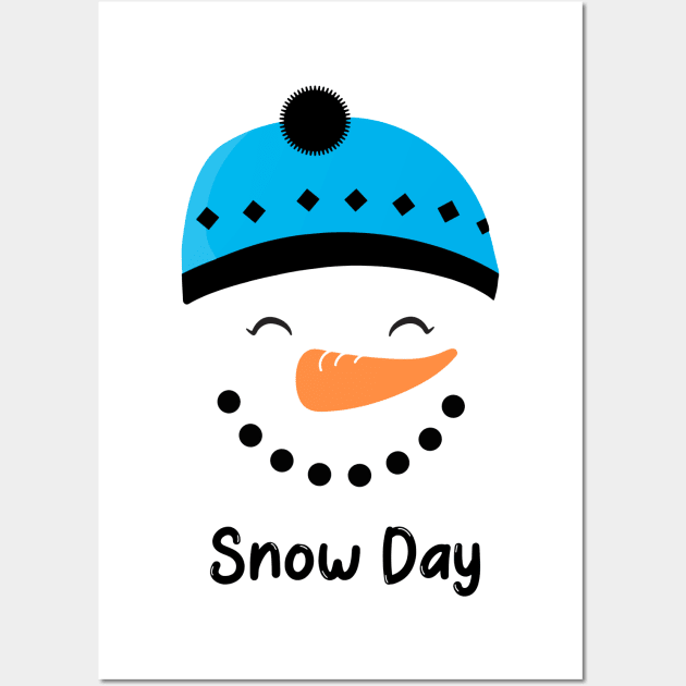 SNOWMAN Snow Day Blue Hat Snowman Christmas Wall Art by SartorisArt1